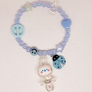 Handmade beaded blue kawaii bunny ladybug bracelet